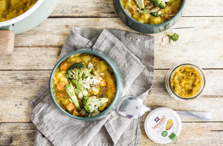 Linsen Curry mit gebratenem jungen Brokkoli